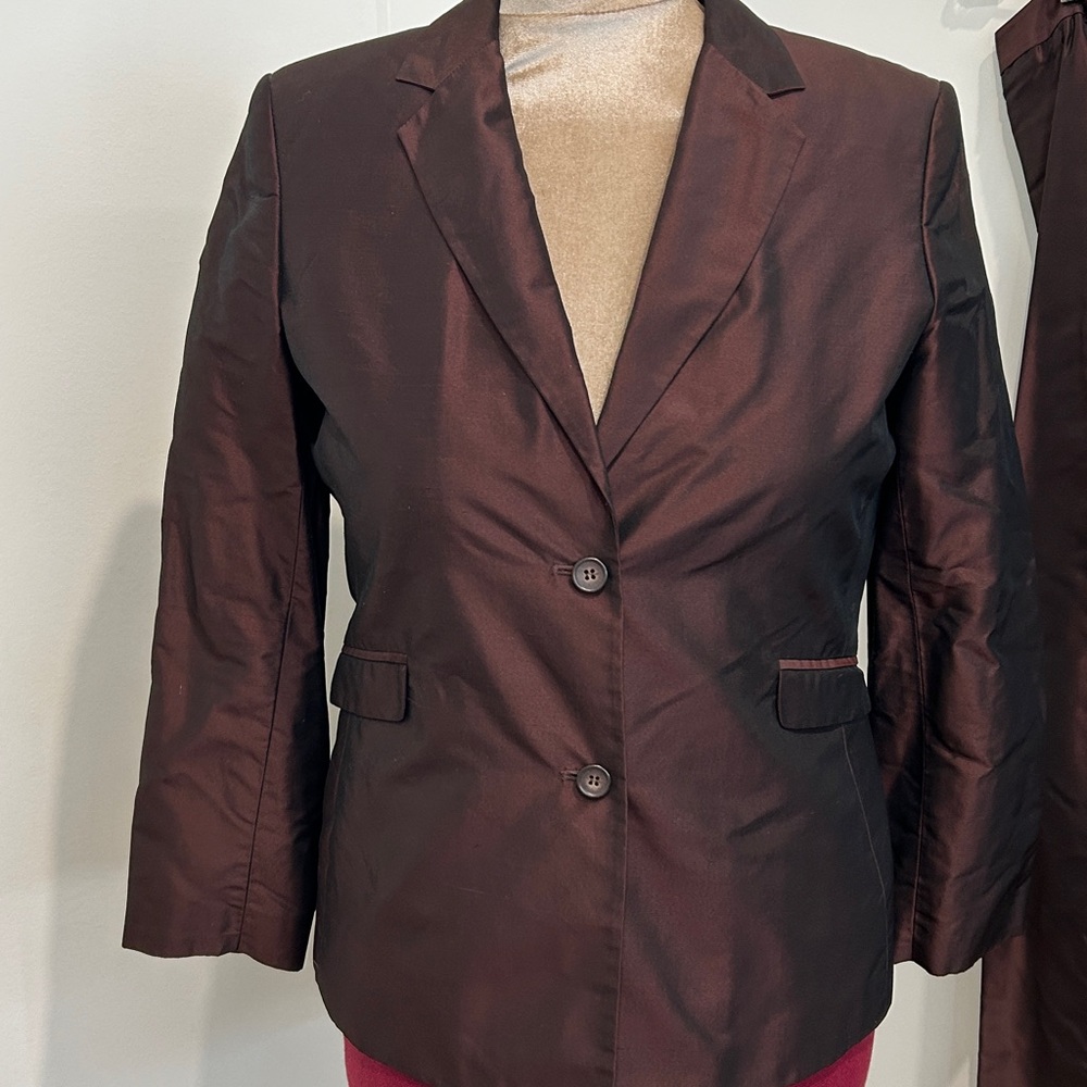 ALFANI Maroon Metallic 100% Silk Classic Pants & Blazer Suit |Top 10P pants 8P - Picture 2 of 12